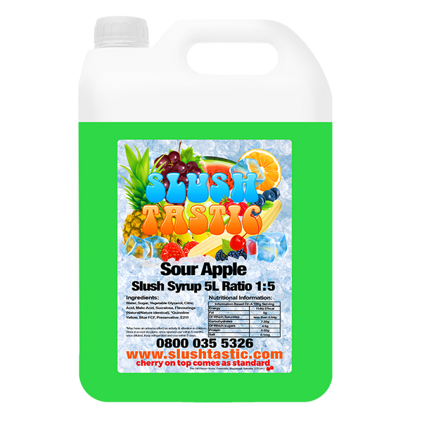 Corporate Vending Slush Syrup 5L Bottle Slushtastic Slush Syrup Sour Apple