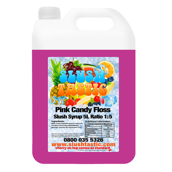 Corporate Vending Slush Syrup 5L Bottle Slushtastic Slush Syrup Pink Candy Floss