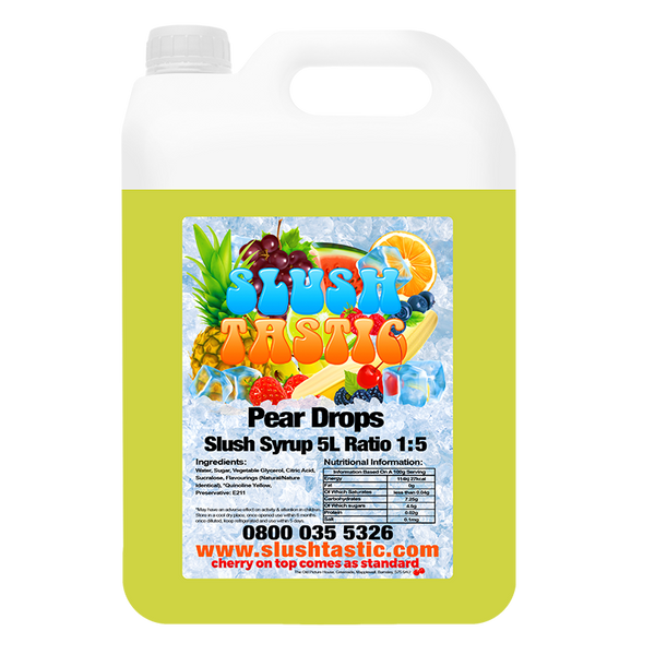 Corporate Vending Slush Syrup 5L Bottle Slushtastic Slush Syrup Pear Drops