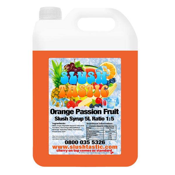 Corporate Vending Slush Syrup 5L Bottle Slushtastic Slush Syrup Orange Passion Fruit