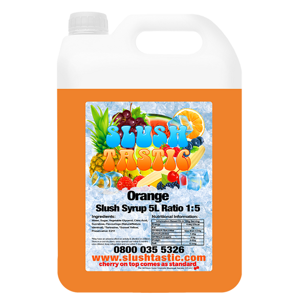 Corporate Vending Slush Syrup 5L Bottle Slushtastic Slush Syrup Orange