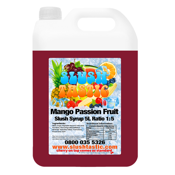 Corporate Vending Slush Syrup 5L Bottle Slushtastic Slush Syrup Mango & Passionfruit