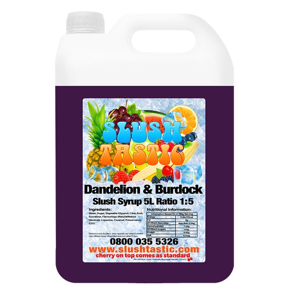 Corporate Vending Slush Syrup 5L Bottle Slushtastic Slush Syrup Dandelion & Burdock